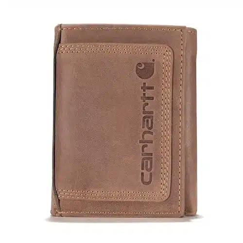 Carhartt Men's Rugged Leather Triple Stitch Wallet, Available in Multiple Styles, Brown, One Size